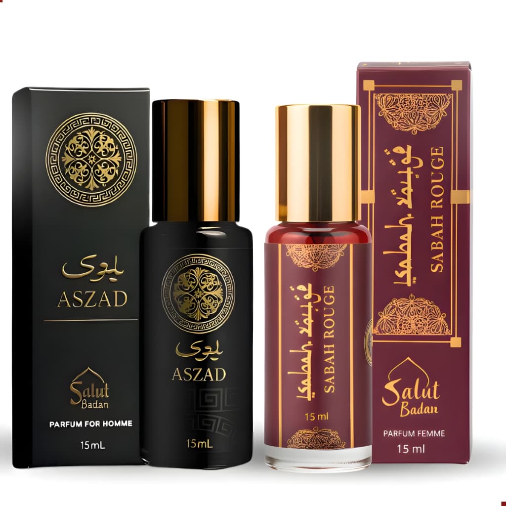 Perfume Colônia Árabe Aszad 15ml Masculino + Sabah Rouge Feminino 15ml Kit 2 Perfumes Bolso Bolsa