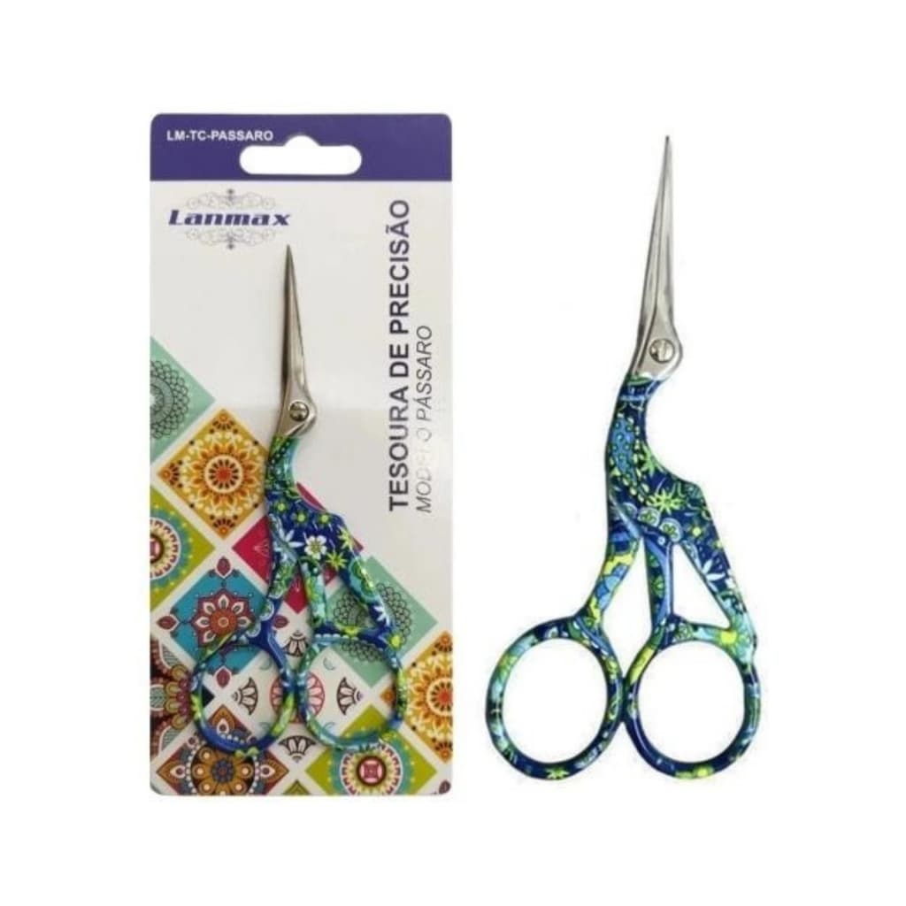 Tesoura De Precisão em Aço Inox colorida, Modelo Pássaro Lanmax - para Costura, bordado, Crochê, arremate.