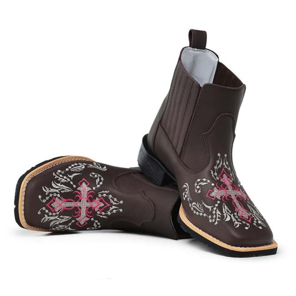 Botina Feminina Texana Bico Quadrado Cano Curto Ante Derrapante E Confortável