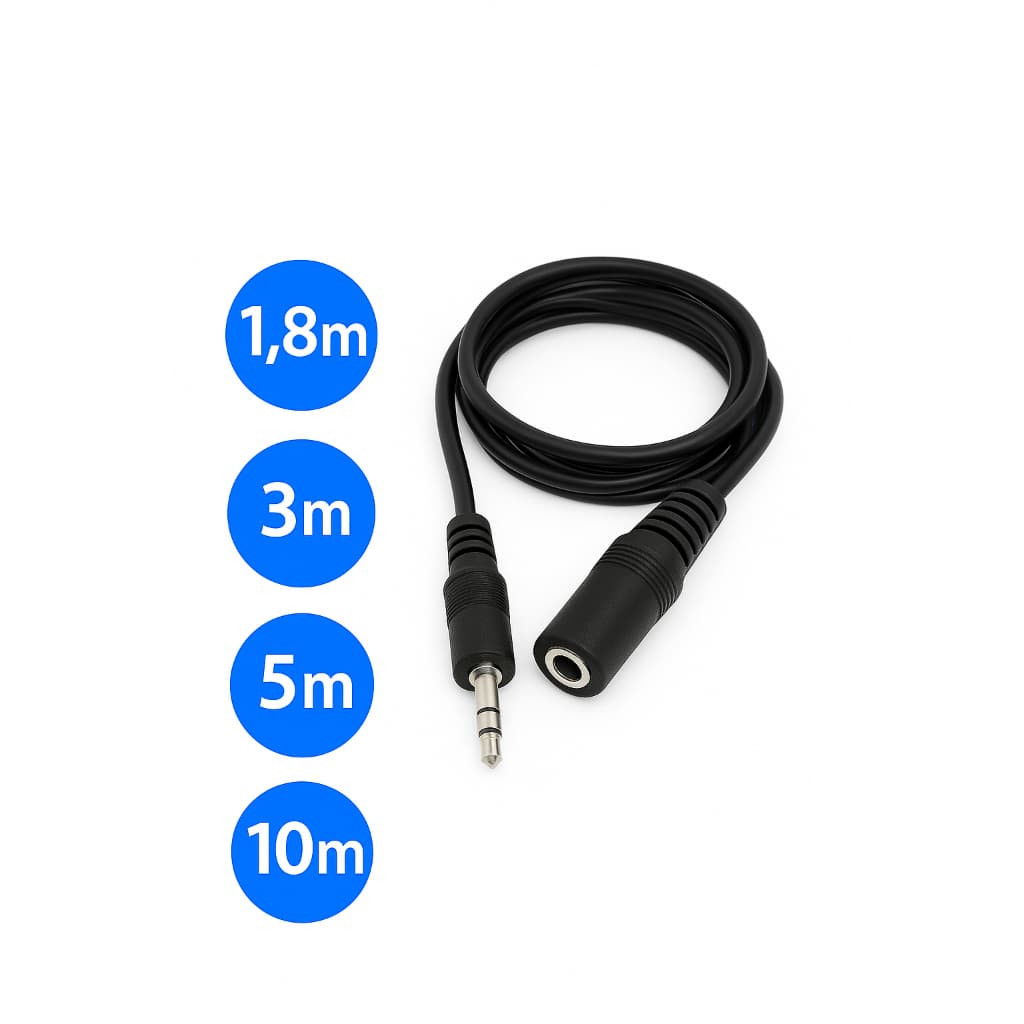 Cabo Extensão P2 Macho x P2 Fêmea Extensor Estéreo Áudio 1,5m | 3m | 5m | 10m