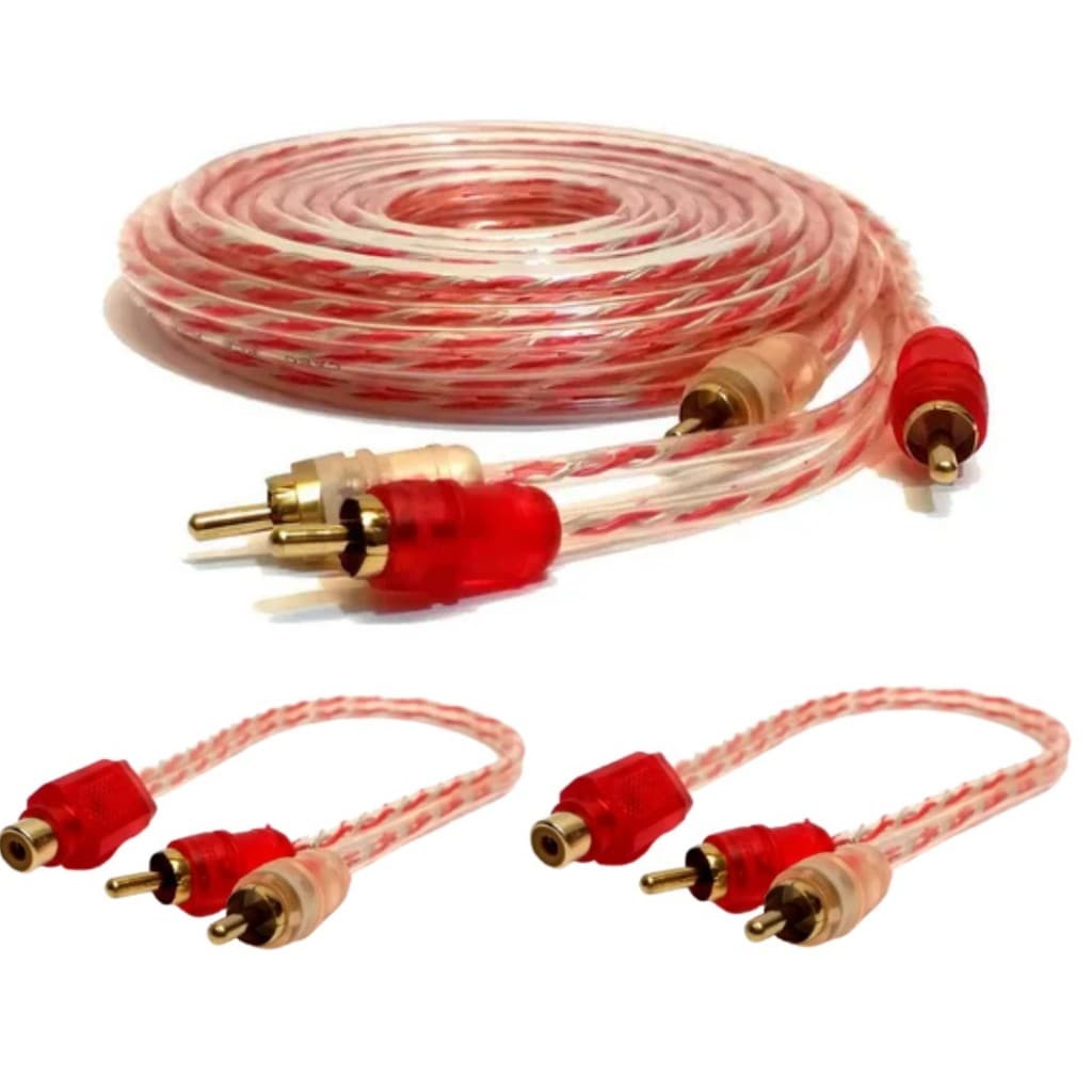 Kit Cabo RCA 2x2 + 2 Adaptadores Y 2 Macho x 1 Fêmea – Áudio Automotivo / Módulo de Som