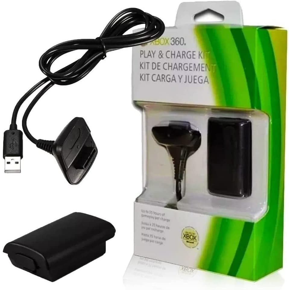 Kit 1 Bateria Recarregável p/ Controle Xbox 360 + Cabo Carregador 1,4 m