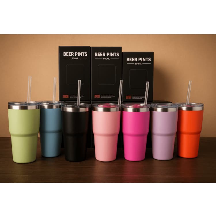 Copo Térmico 600ml Inox com Tampa e Canudo Parede Dupla Mantém Gelado