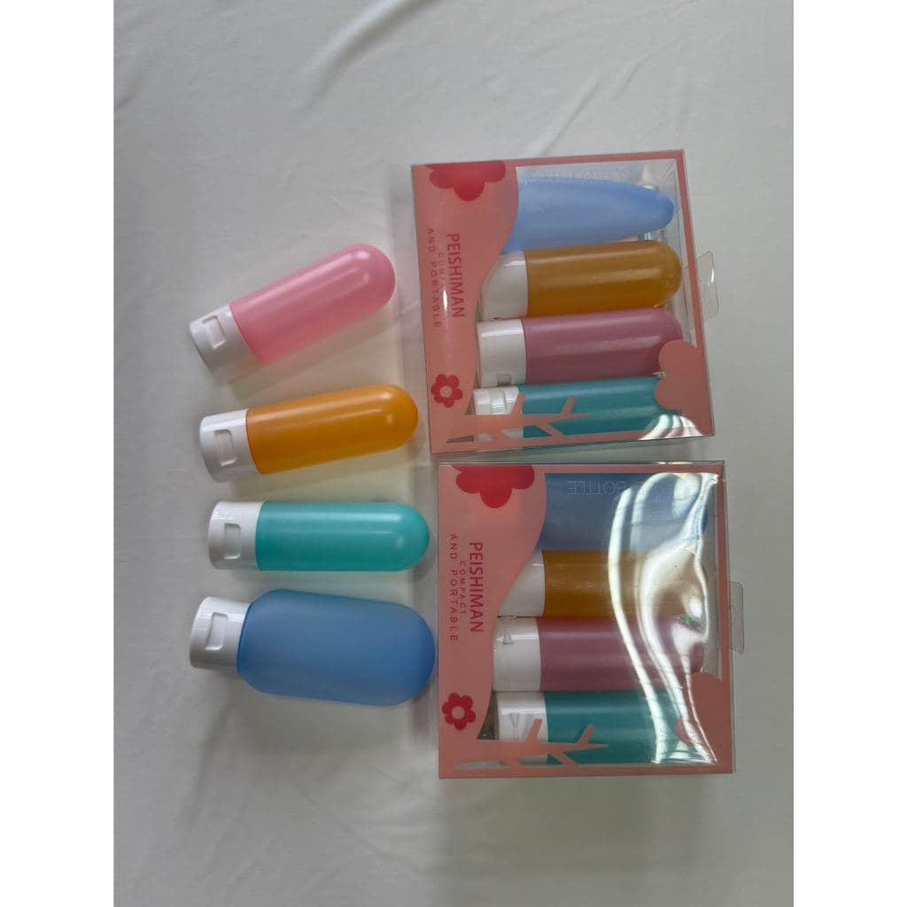 WP-315  Kit 4 Frascos 60ml Plástico Com Estojo Transparente Útil Para Viagens Dispensador