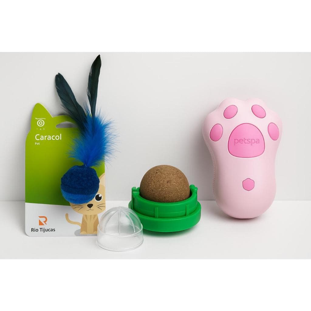 Kit para Gatos – Catnip + Brinquedo + Escova Tira Pelos a Vapor! Pets Erva estimação Diversão, Relaxamento e Cuidados