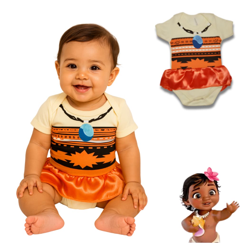 Body Bebê Infantil Menina Mêsversário Temático Da princesa Moana Super Confortável Linha Premium