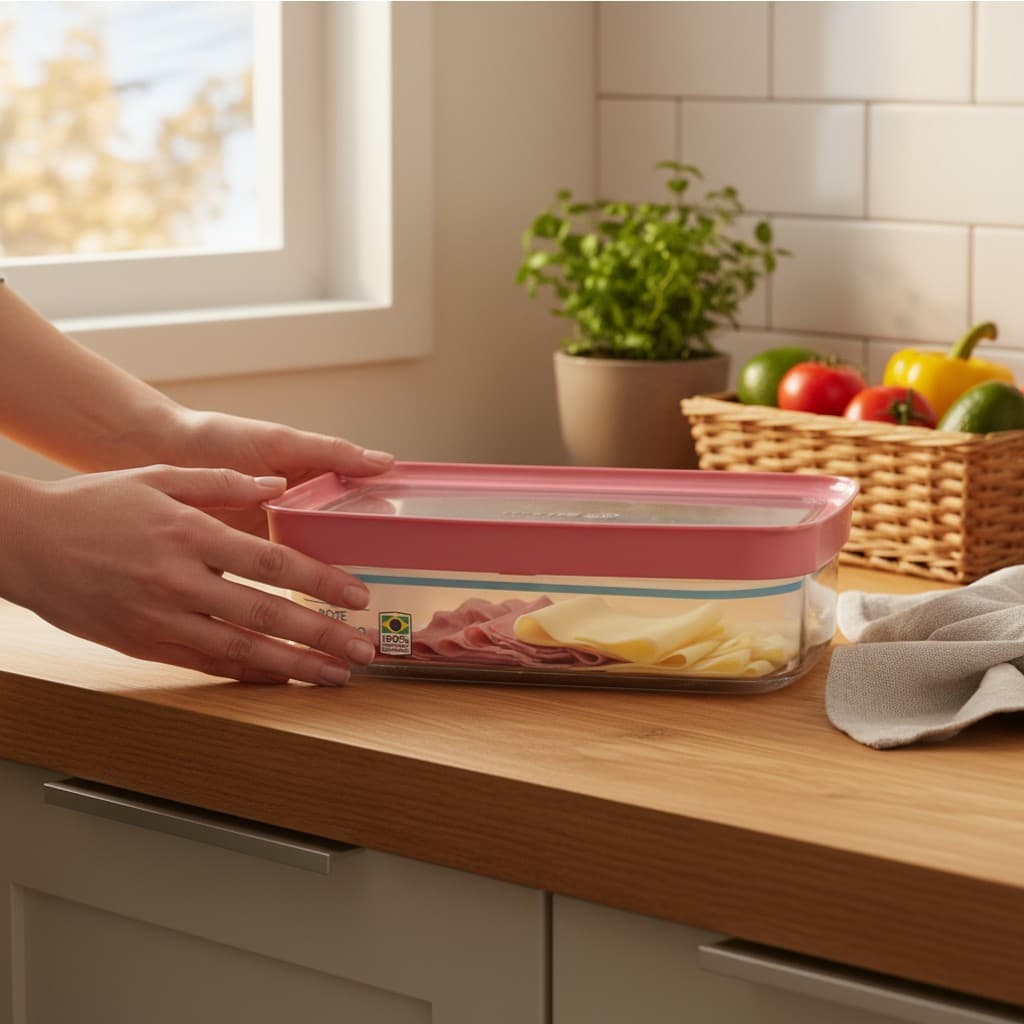 Pote Hermético Porta Alimentos Acrílico com tampa Armazenamento frios 1100ml 22,40x15,90x6,30 cm