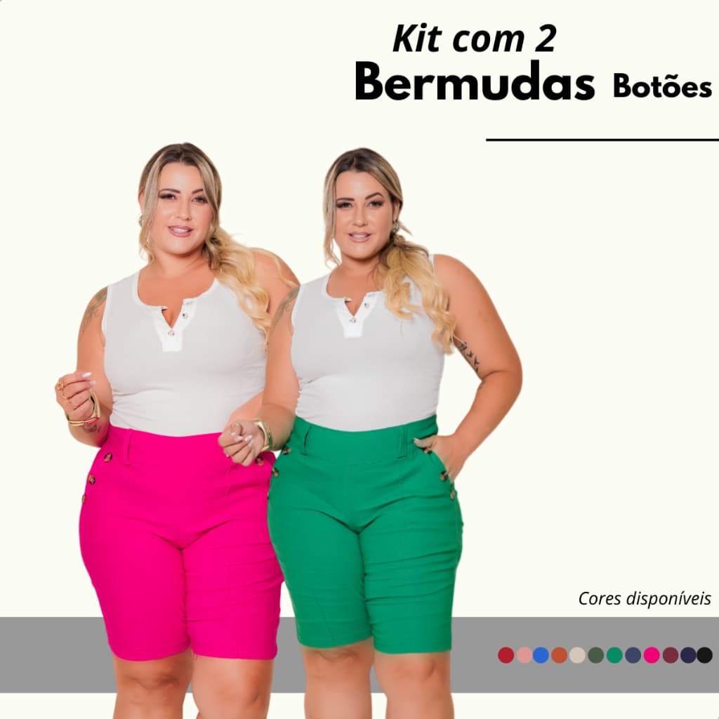 Kit 2 Bermuda Moda Evangélica Feminina Plus Size Com Botões Até o Joelho Grande Lycra Confortável