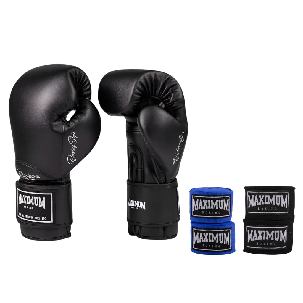 Kit Luva de Boxe Maximum Preta + 2 pares de Bandagens  3M Azul e preta– Proteção e Performance