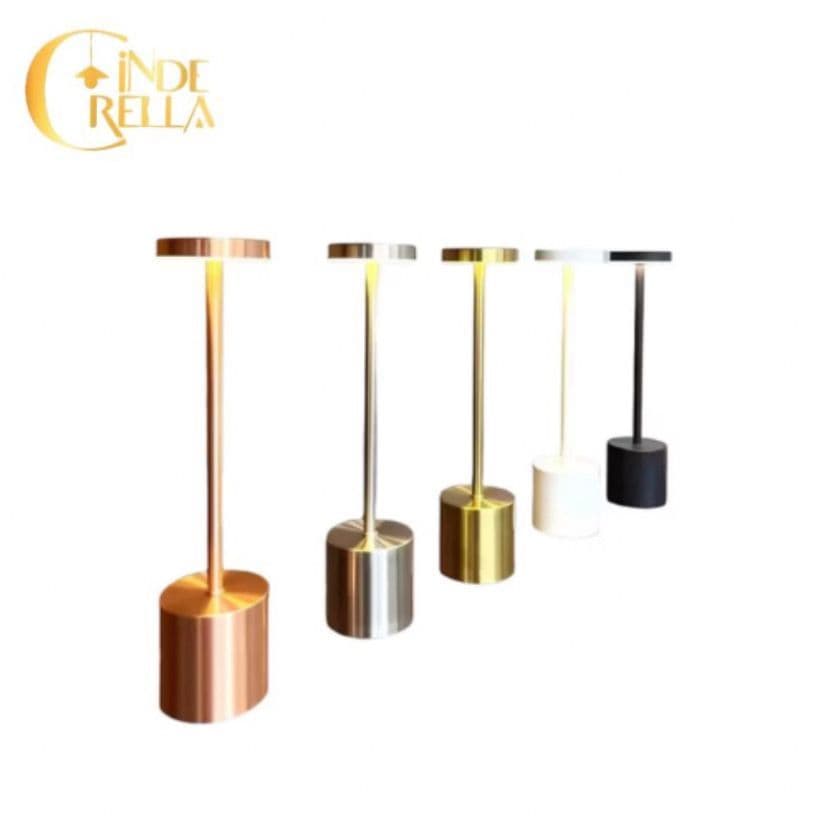 Luminária de Mesa Abajur Cabeceira Escrivaninha LED 3 em 1 Recarregável Tipo C Preto Cromado Dourado