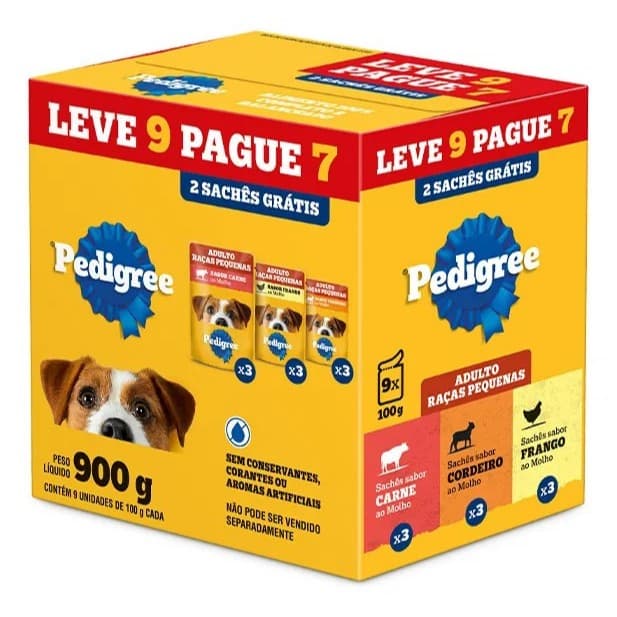 Kit Sache Pedigree Ração Úmida 3 Sabores Carne, Frango e Cordeiro Leve 9 Pague 7