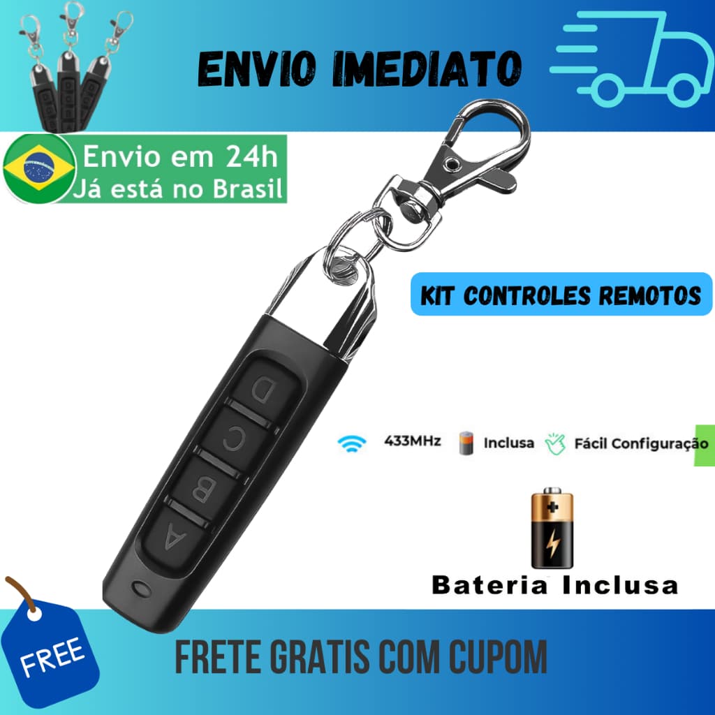Controle de Portão Eletrônico Slim 433MHz/ Com Bateria/ Compatível com GAREN, CRONN, AGL