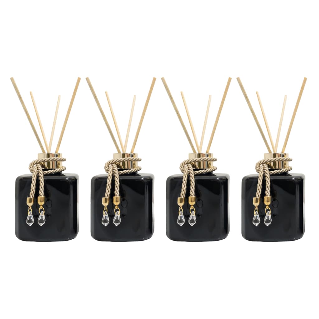 Kit 4 Frascos Pet Difusor Aromatizador Ambiente Casa Escritório Lavabo Plástico Preto 300ml Com Dourado