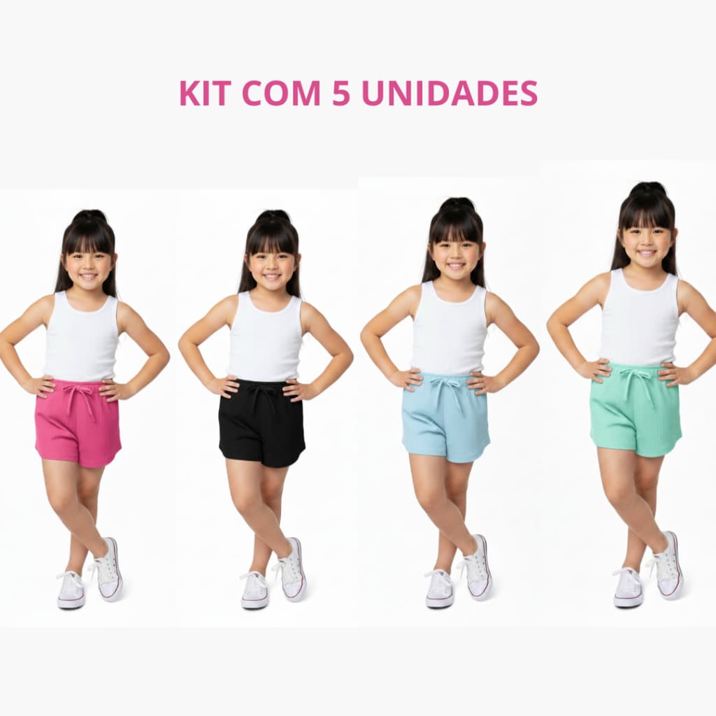 Kit Com 5 Shorts Infantis Canelado Com Elástico
