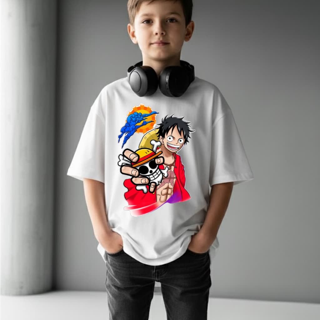 Camiseta Infantil Masculina e Unissex Anime Desenho One Piece Luffy Super Confortável 100% Algodão