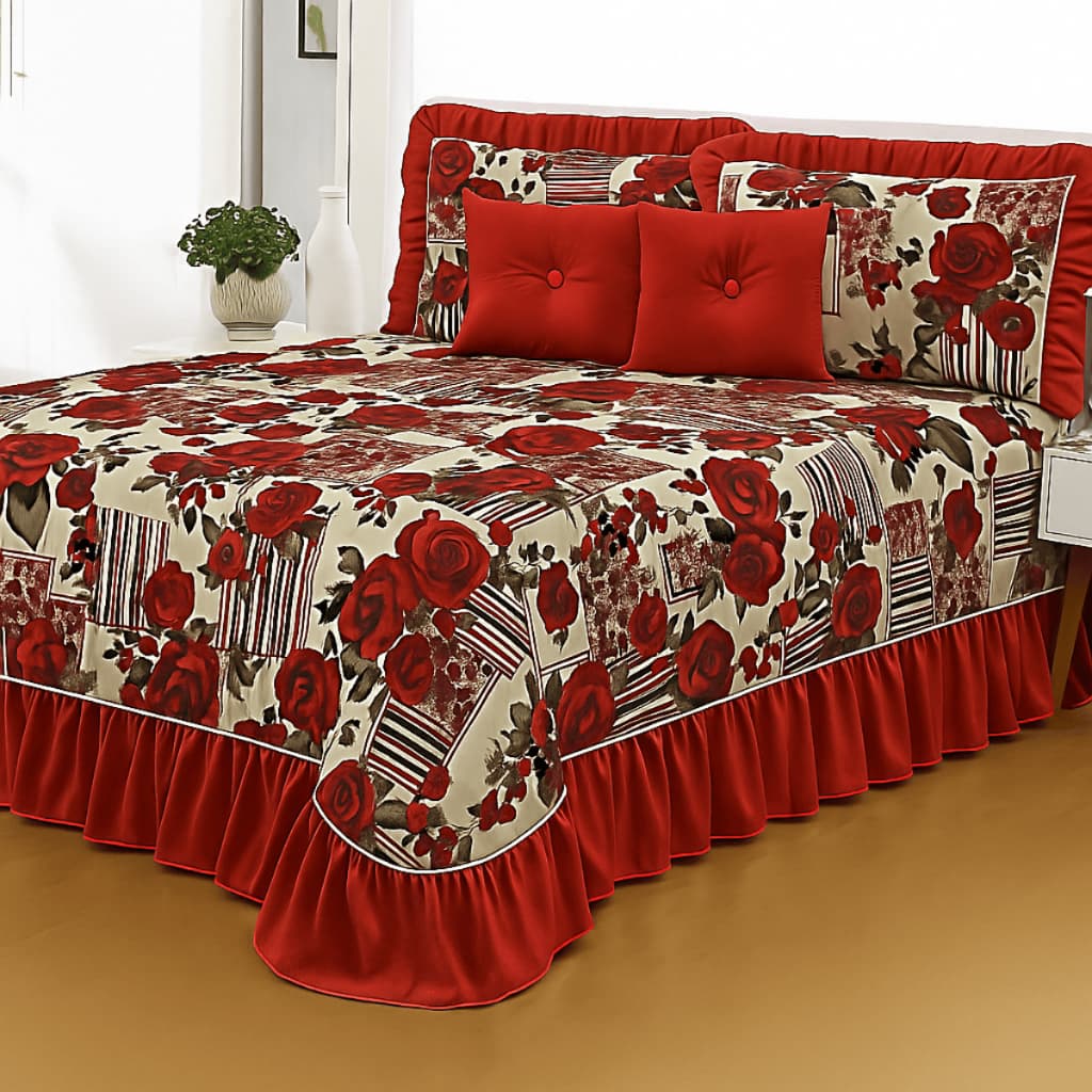 Kit Cobre Leito Geovana King 5 Peças Vermelho