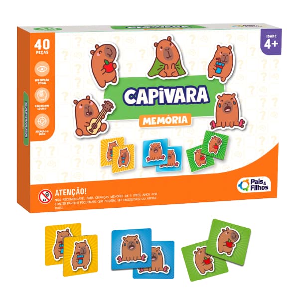 Jogo da Memória Capivara 40 Peças Pais Filhos Educativo Infantil Divertido Criança Presente