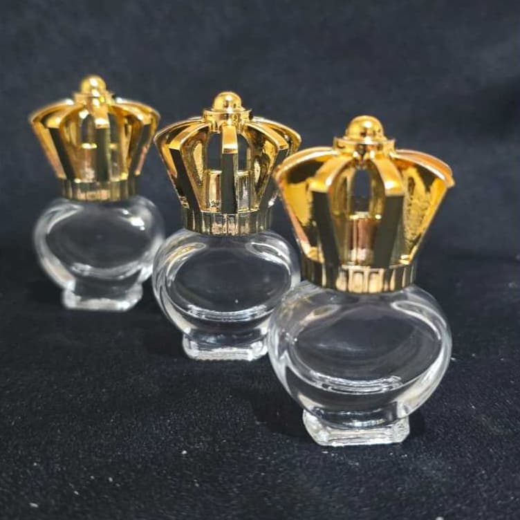 Kit 10/30 Mini Frasco Vidro Coração 5ml C/ Tampa Coroa R13 Metalizada, Porta Óleo, Perfume, Essência