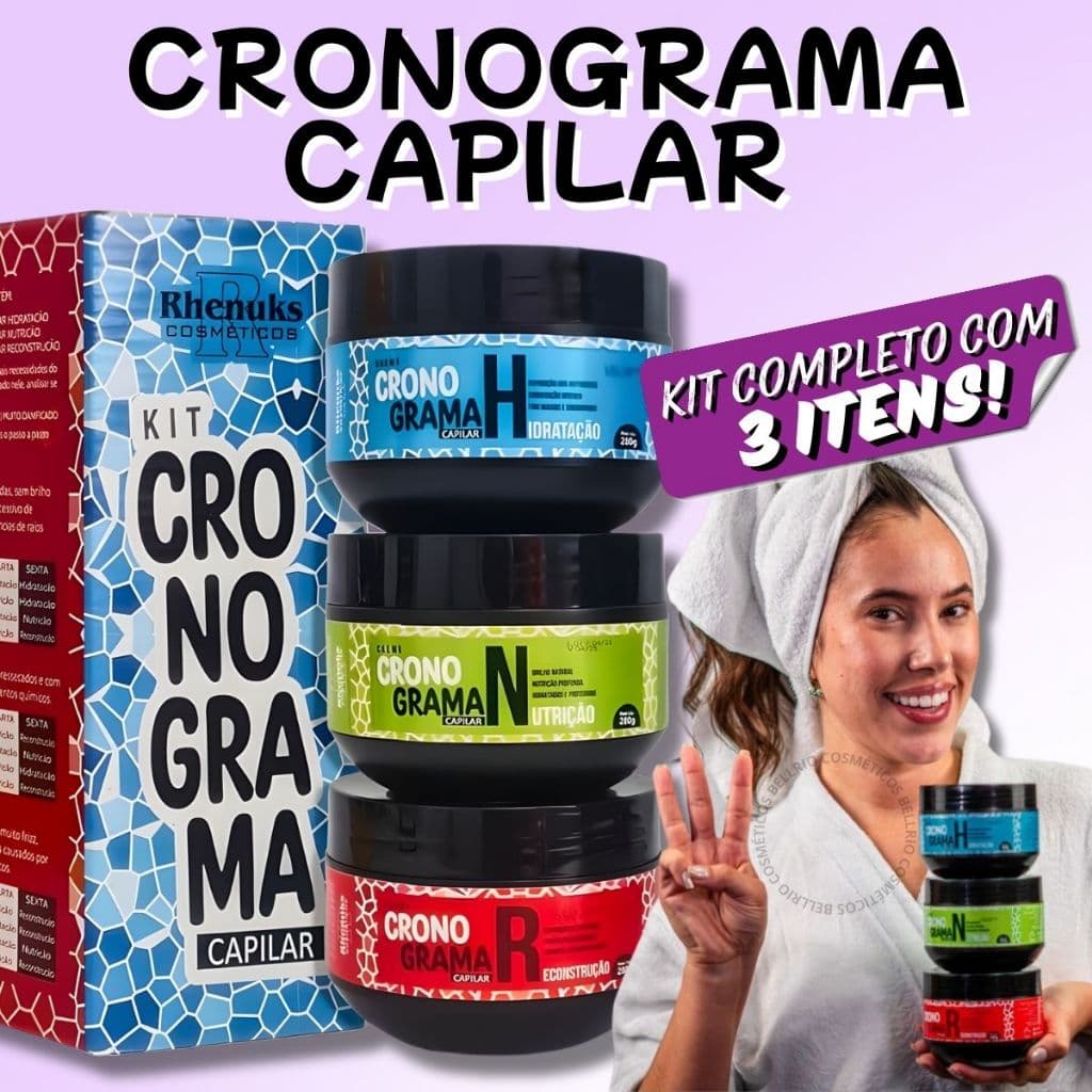 Kit Cronograma Capilar Hidratação Nutrição Reconstrução 3 itens Rhenuks