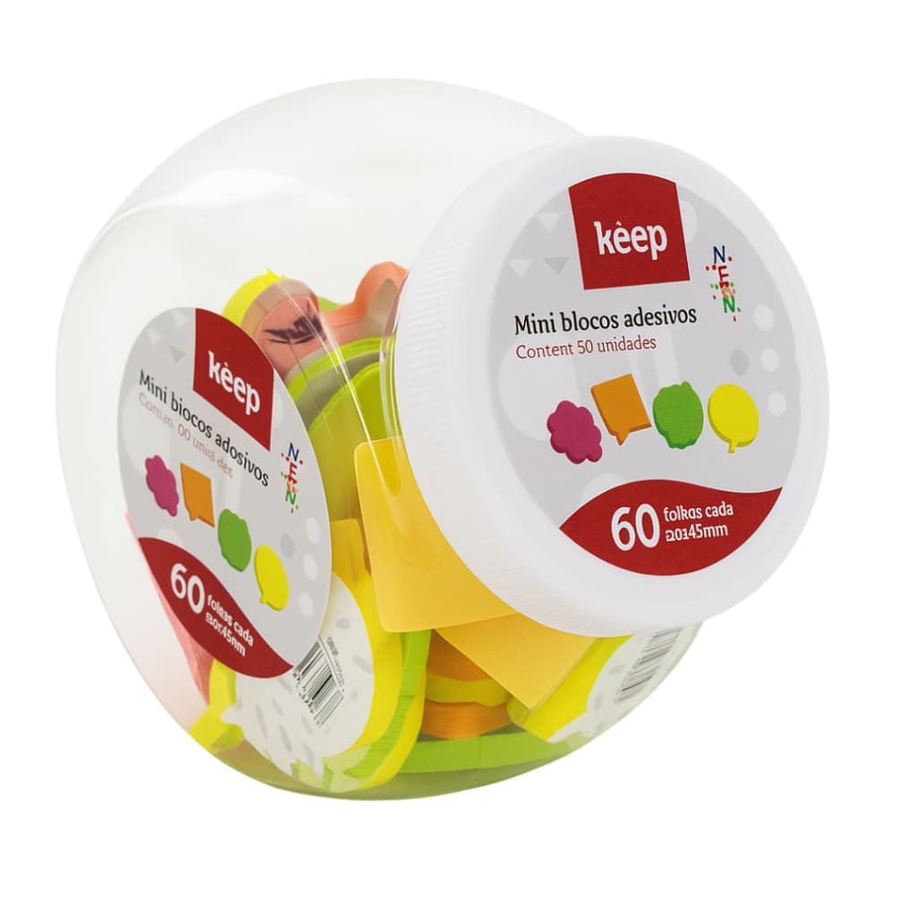 Kit 50 Mini Bloco Adesivo Colorido Sortido 45x45mm c/ 60 Folhas cada + Pote