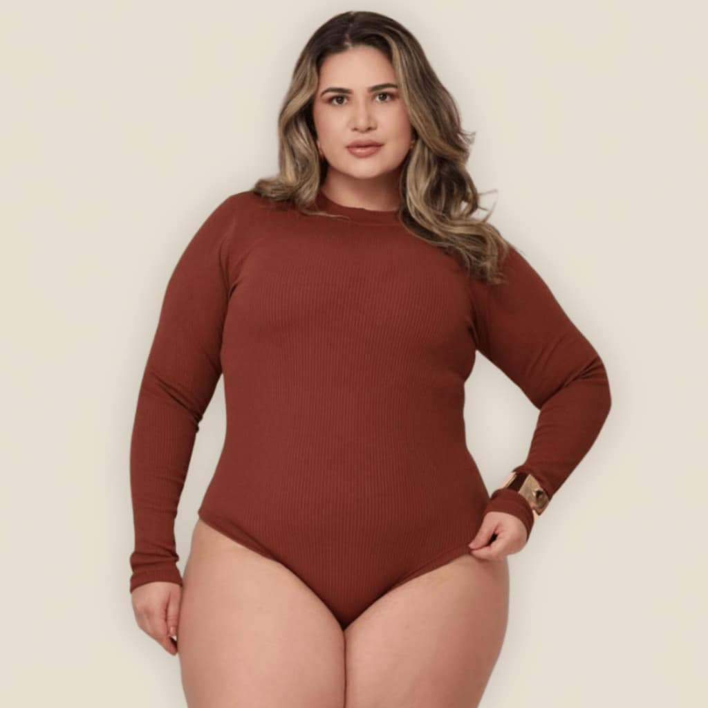 Body Blusa Feminino Plus Size Gola Alta Manga Longa Tecido Canelado Anaruga Frio Inverno GG G1 G2
