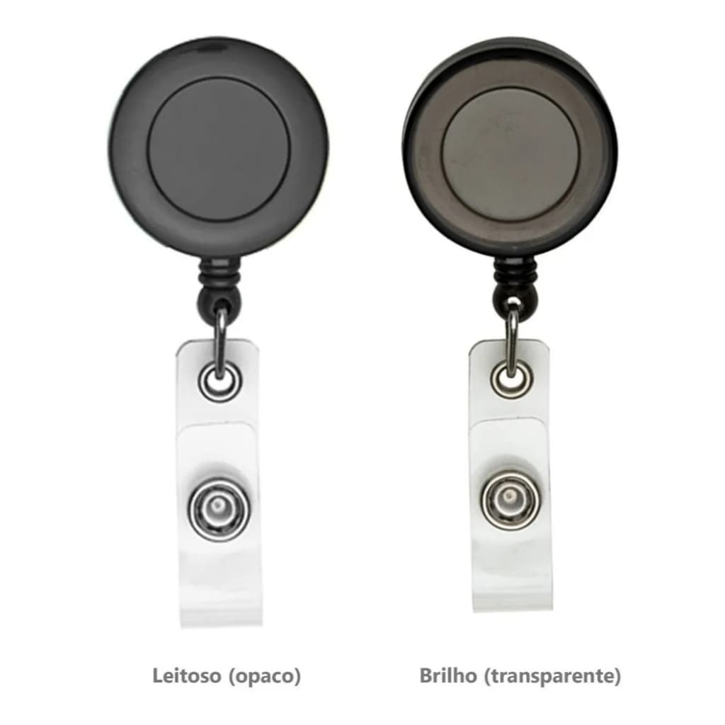 Porta Crachá Retrátil Roller Clip Preto Leitoso 10 Unidades