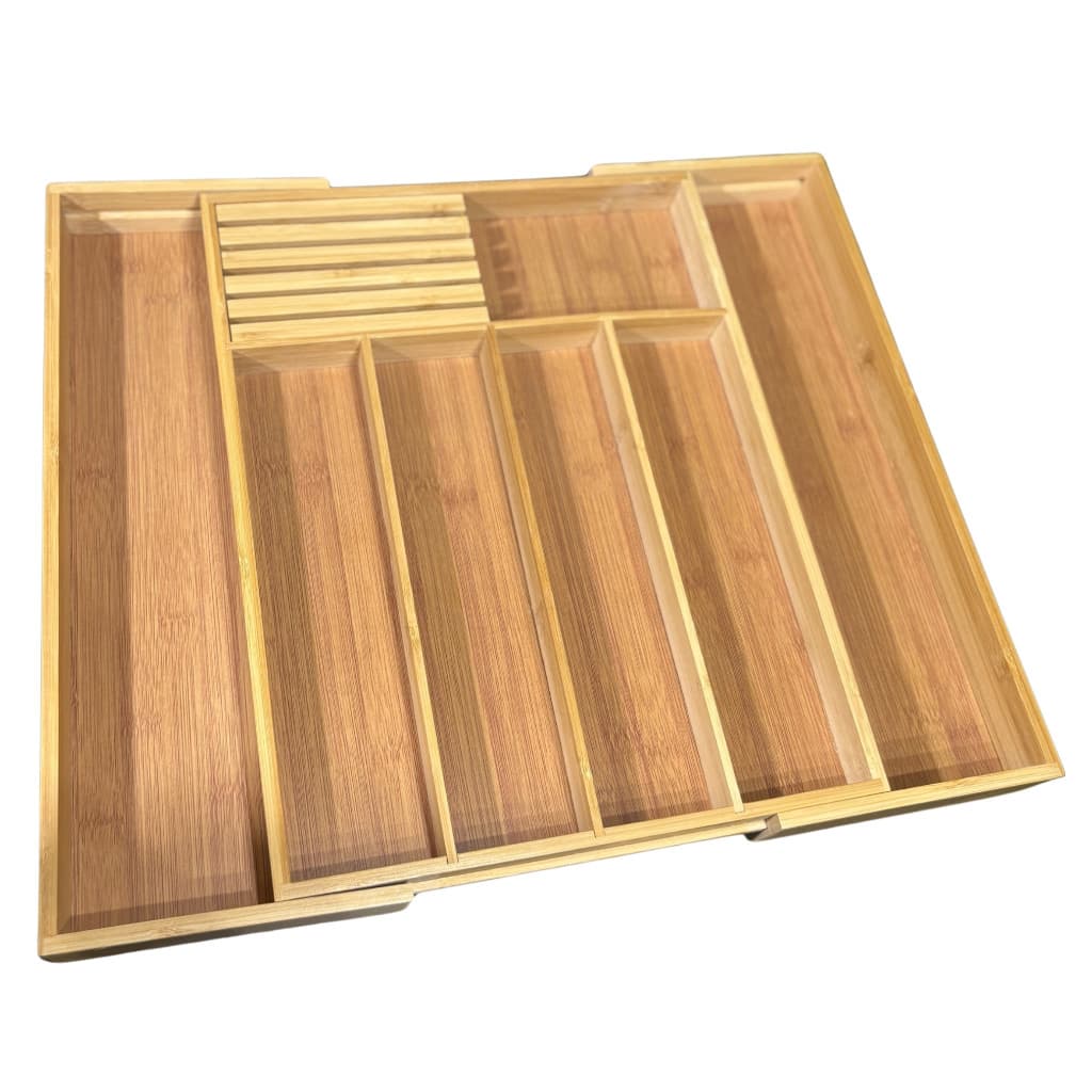 Porta Talheres de Gaveta Retrátil 7 Compartimentos em Bambu e MDF