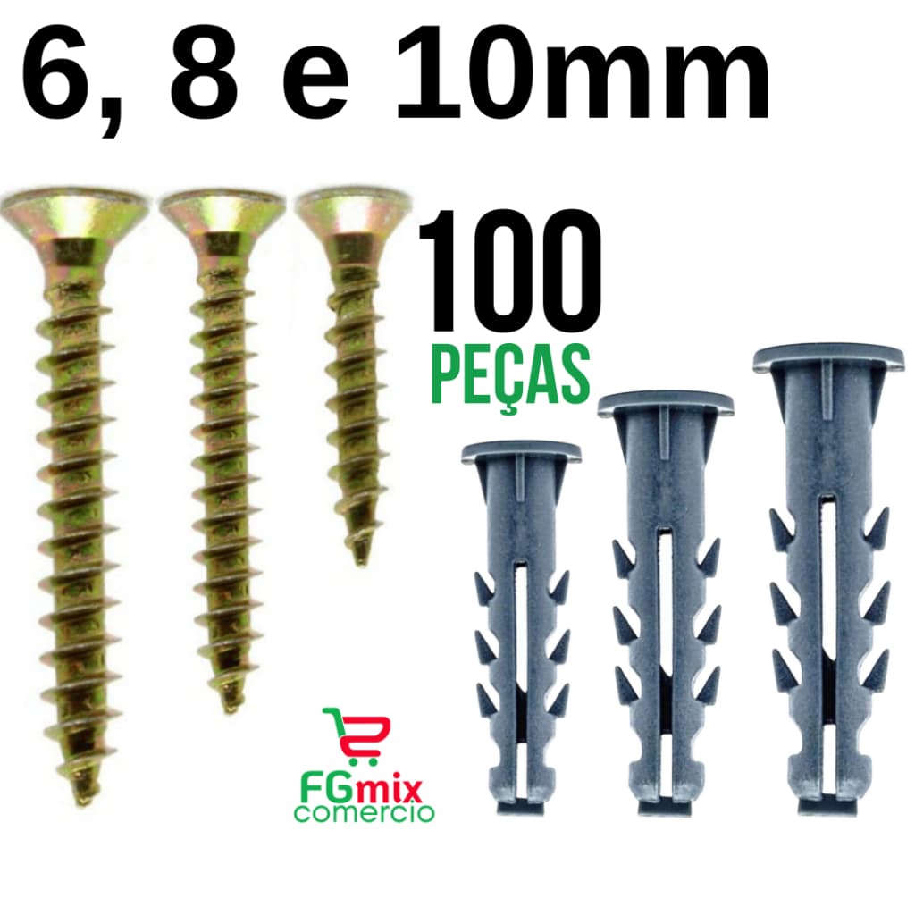 Kit Parafuso e Bucha 6 8 10mm Com Anel para 100 Peças Parede Jogo Parafusos e Buchas