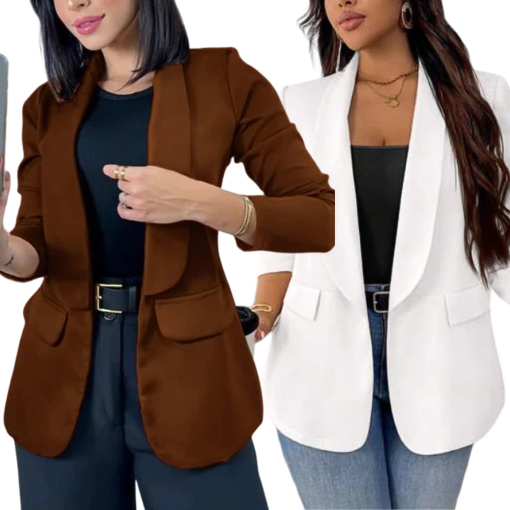 Max Blazer Feminino Slim e Plus Size Casaco Alongado Social Acinturado Roupas Femininas Tendência Outono Inverno