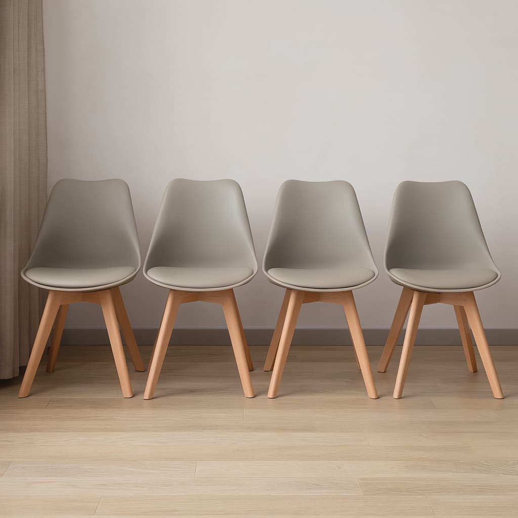 Kit 4 Cadeiras de Jantar Saarinen Base Wood com Assento Estofado em Couro Sintético Montagem Fácil