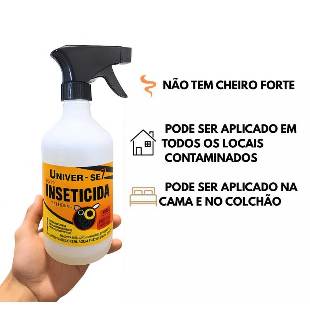 Univer-se7 Inseticida 500ml Elimina Baratas de cozinha, armários, esgoto e voadoras C/borrifador