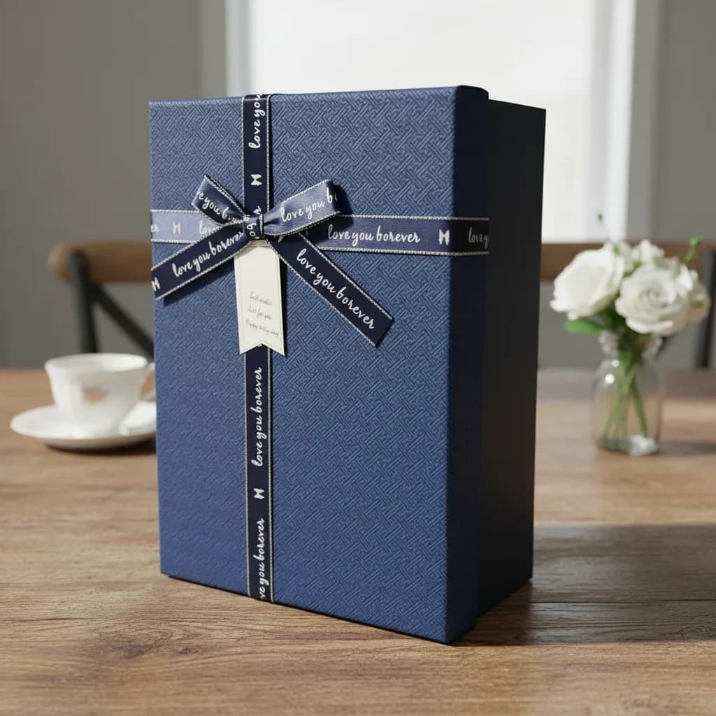Caixa de Presente Rígida Cartonada com Textura Labirinto e Laço – Luxo e Elegância para Qualquer Ocasião -Azul ou Verde