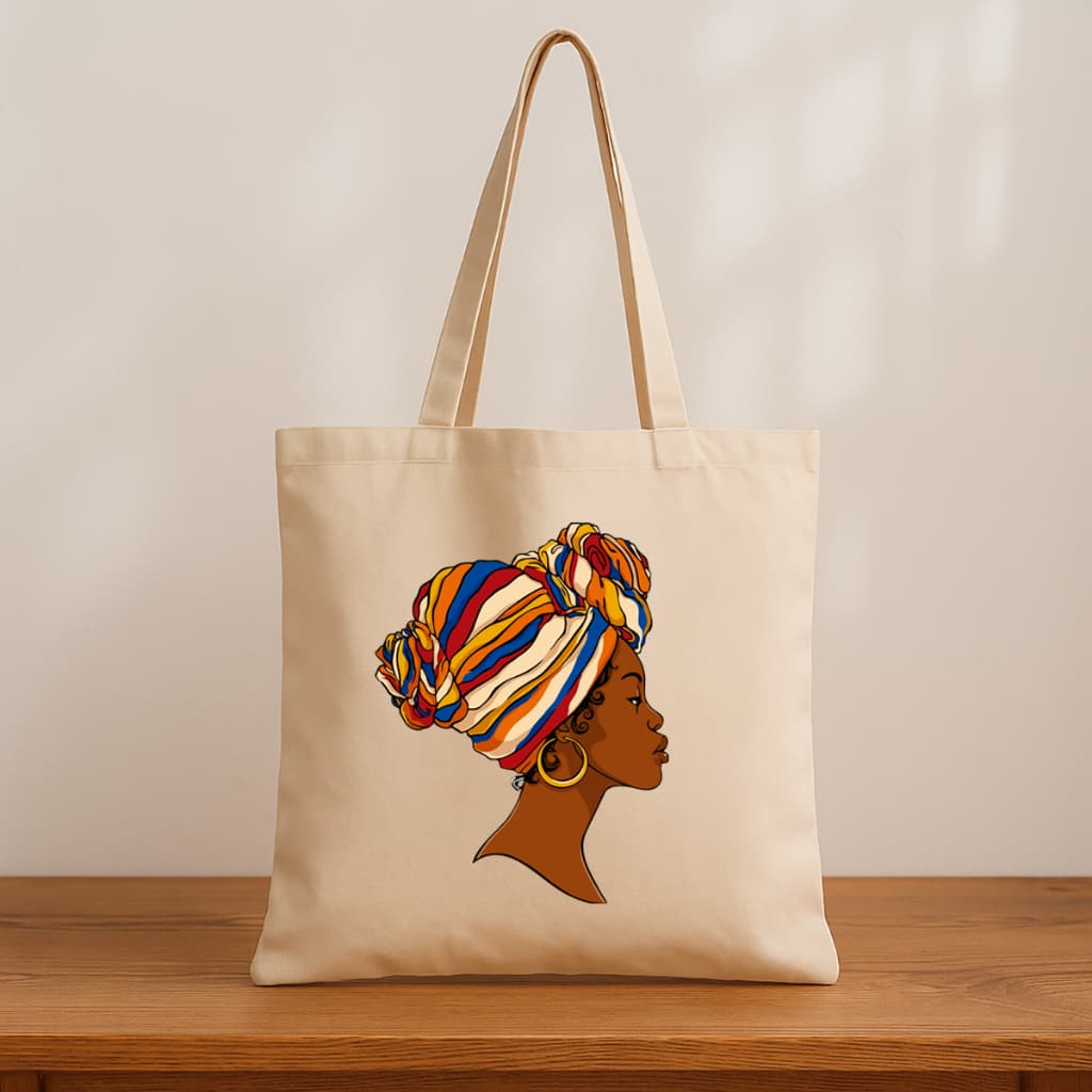 Ecobag Afro Feminina | Bolsa Estampada de Algodão Cru 38x38cm | Sustentável, Estilo