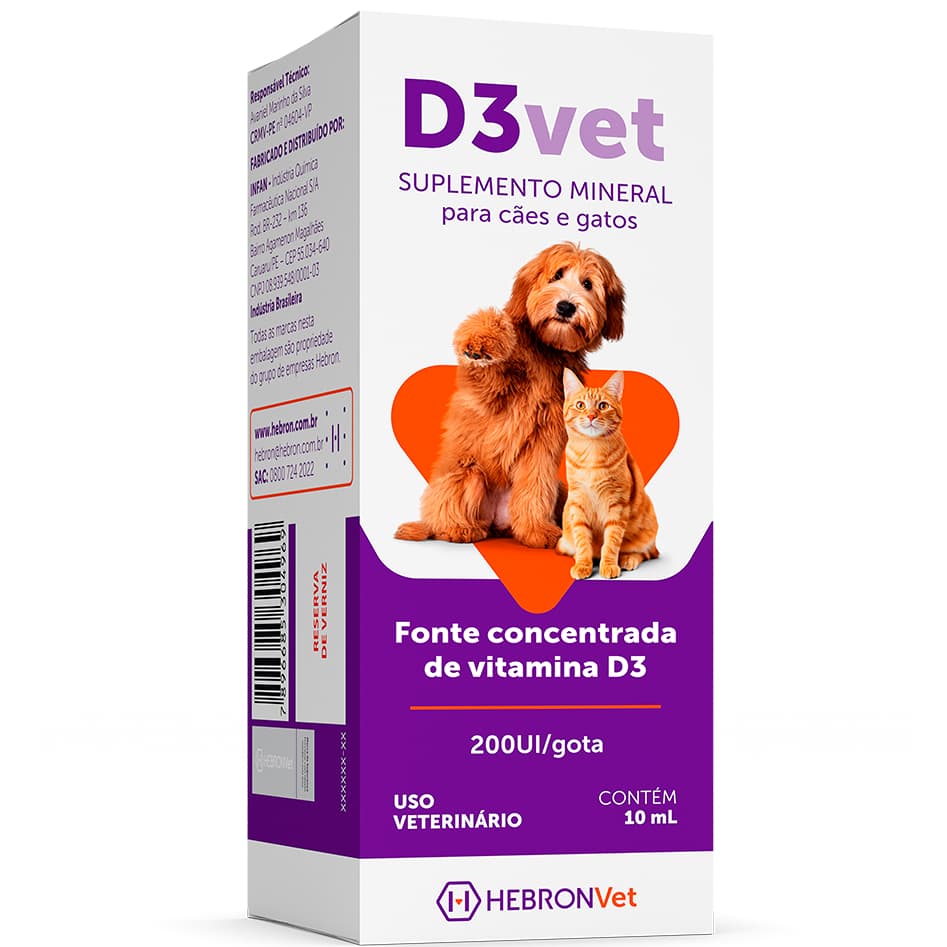 HEBRON Vet D3 vet – Suplemento Vitamina D3 Líquido para Cães e Gatos