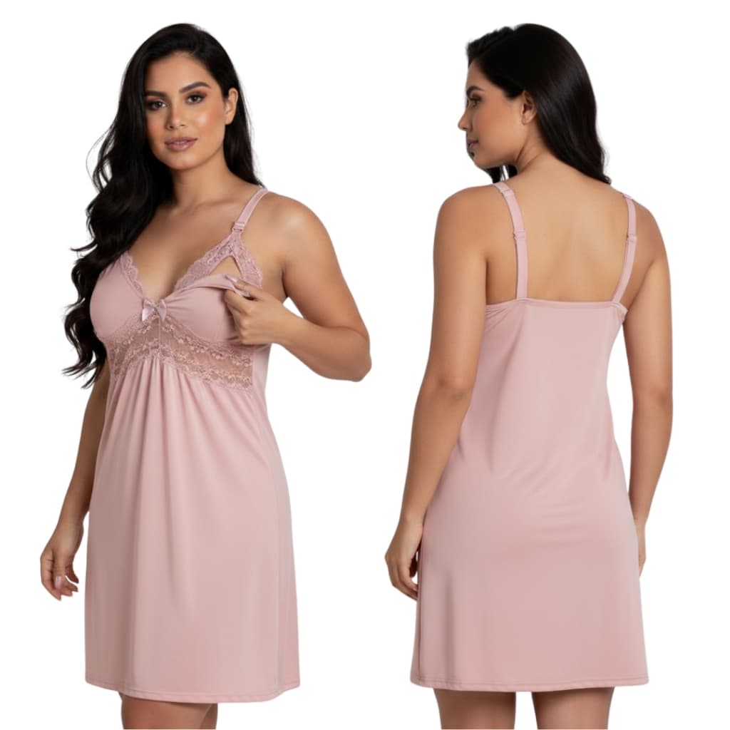 Camisola Amamentação com Click Renda Delicada | Gestante Pós-Parto Alça Larga Confortável