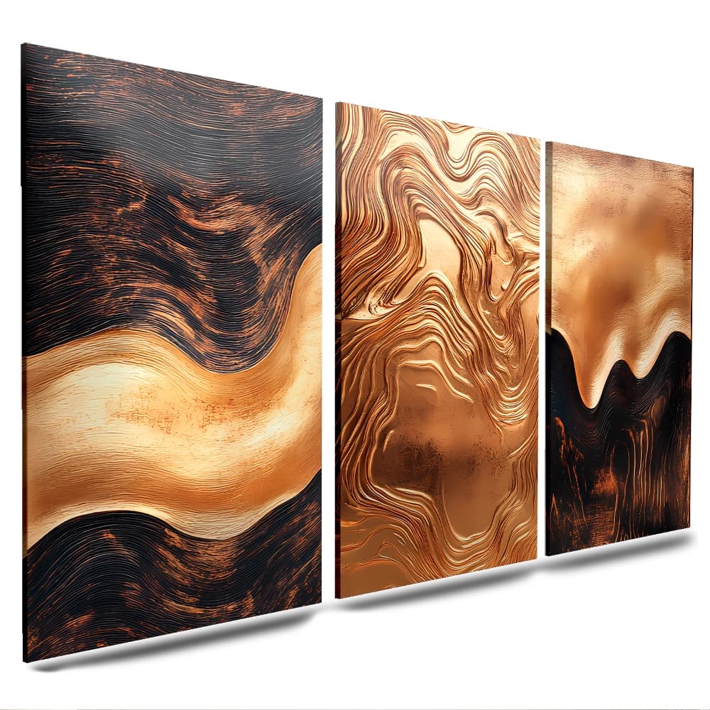 Kit de Quadros Decorativo Moderno Para Quarto Sala Arte Moderna Dourada Abstrato