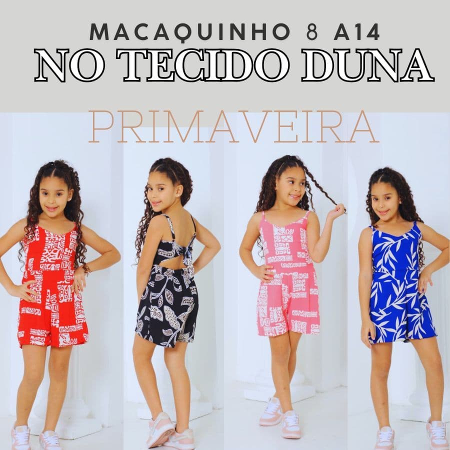 Macaquinho Menina Infantil Juvenil Com  Alça Regulador Estampado Bloguerinha  DUNA Primavera Verão 8 a 14