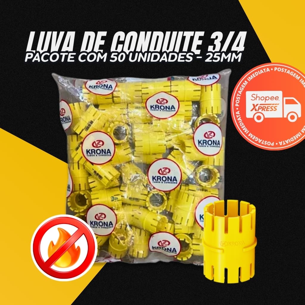 Luva Emenda Conduite Eletroduto 3/4 Krona - Kit 15/30/50 - Pcs