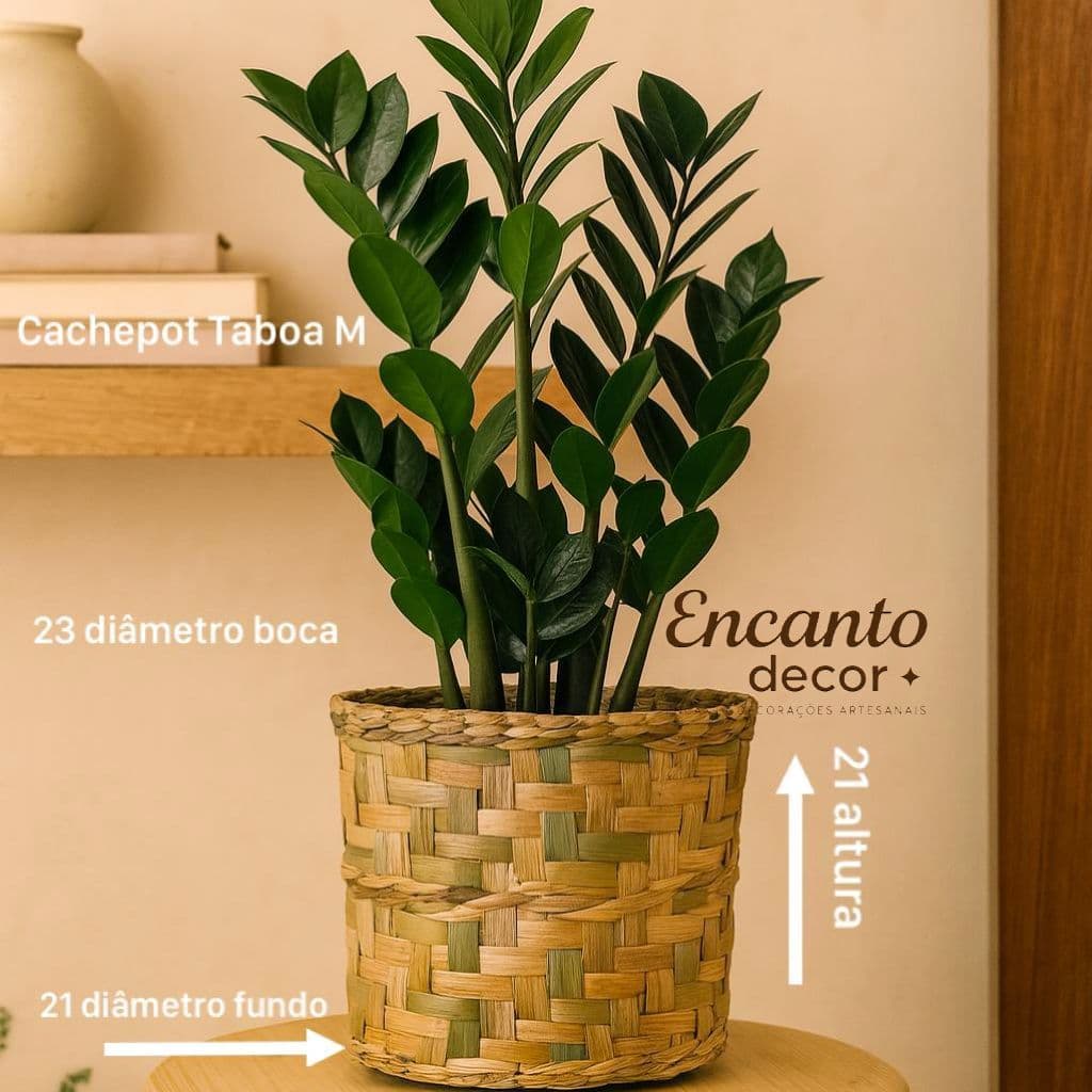 Cachepô de Palha de Taboa M 23x21 cm Natural Artesanal para Plantas e Decoração