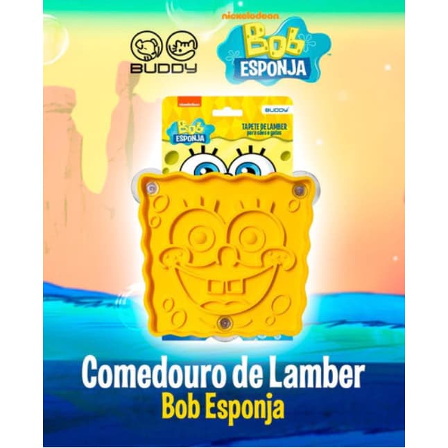 Bob Esponja - Tapete De Lamber e Comedouro Lento Cachorro e Gato Buddy Toys