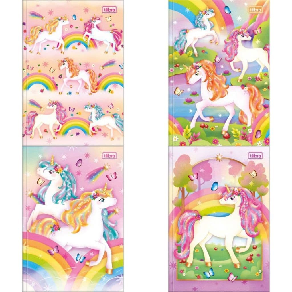 Tilibra Caderno Brochura Unicórnios Blink capa dura A5 ou A4 1 unidade