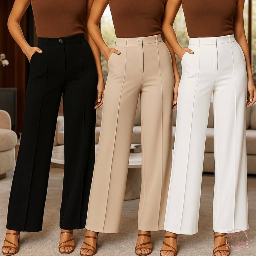 Calça Pantalona Alfaiataria Feminina Cintura Alta Wide Leg