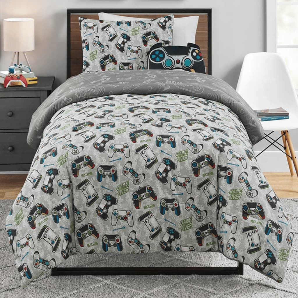 Kit Edredom De Roupa Cama Estampado Temático Vídeo Game Menino Infantil Solteiro Dupla Face 3 Peças
