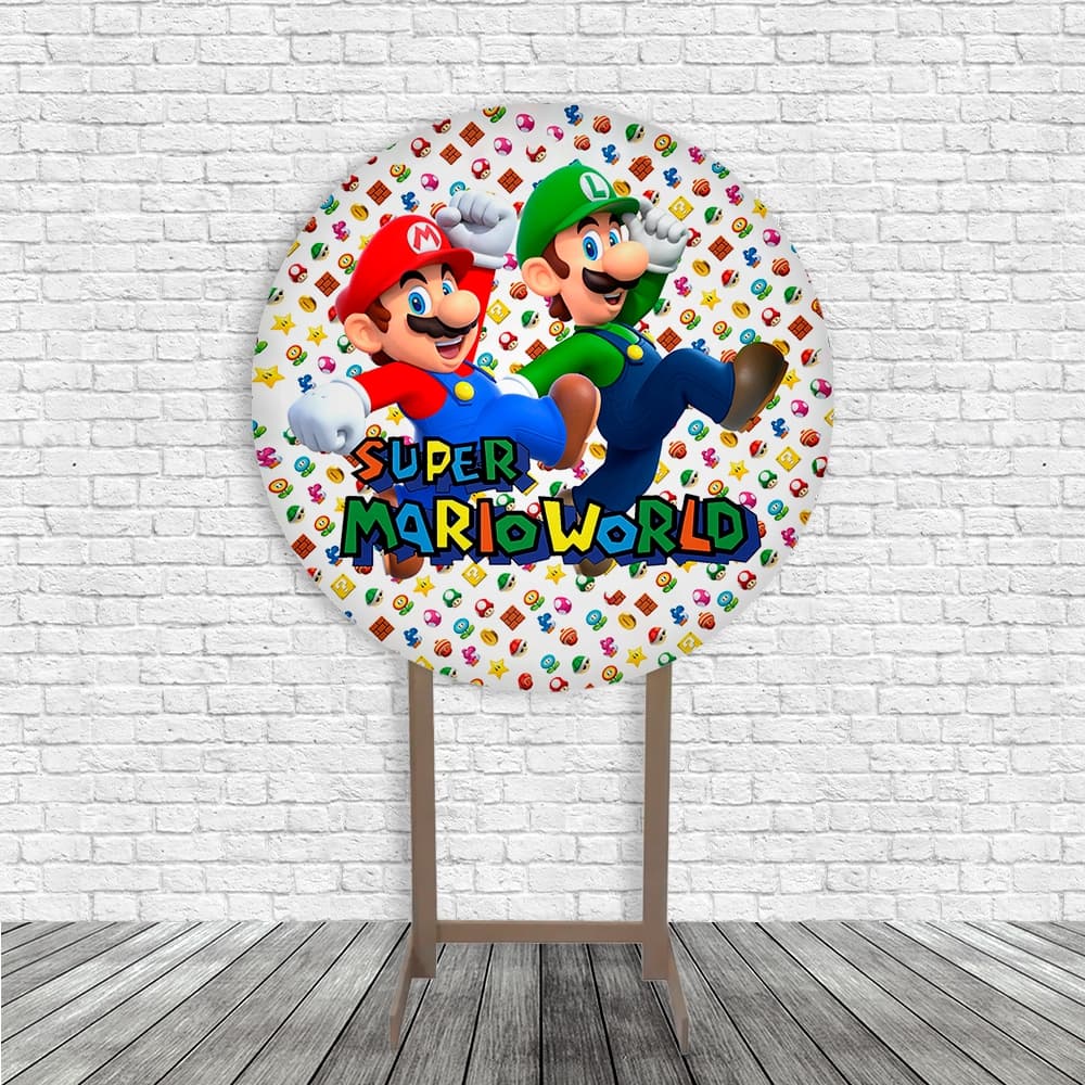 Capas Painel Redondo e Painel de Mesa Decoração Super Mário Jogos
