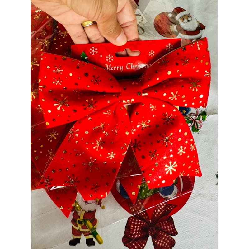 Laço para Arvore de Natal Grande presente Vermelho com Detalhes Dourados 20cm