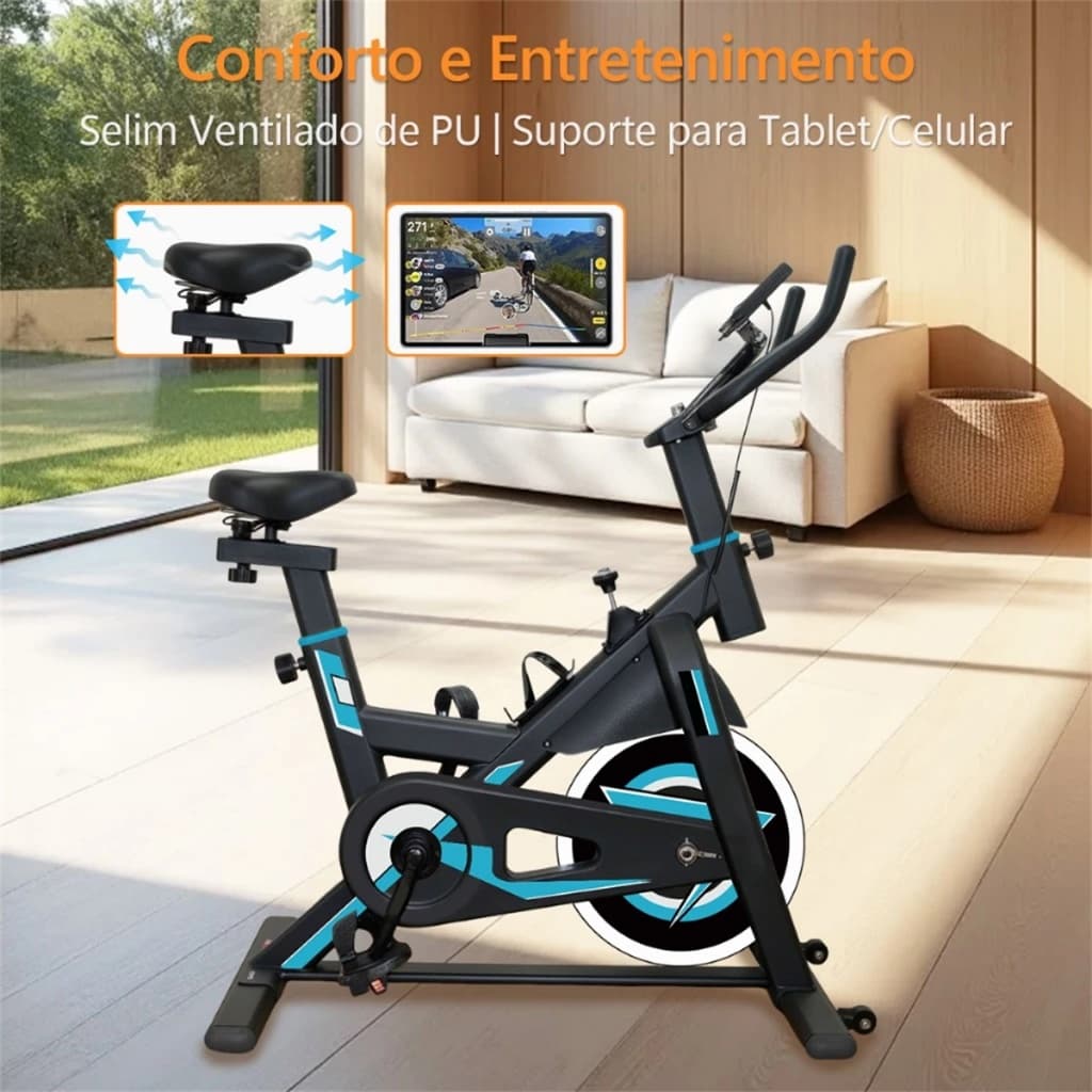 Bicicleta Spinning até 160Kg Ergométrica Fitness Inércia 16Kg Academia 1,8m Profissional