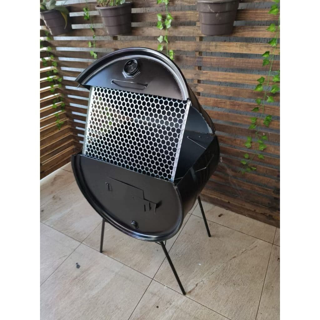 Churrasqueira meio tambor baixa preta 100 lts c/grelha inclusa Pé Alto