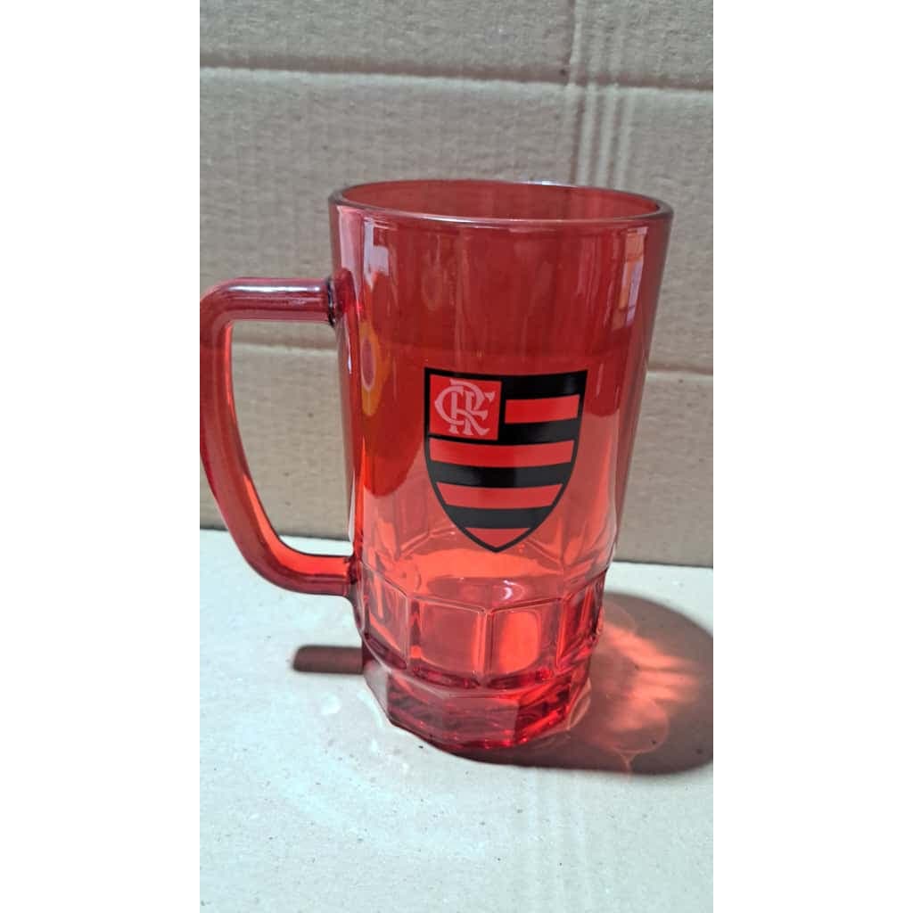 Caneca Vidro Transparente 550ml Flamengo Escudo Brasão Torcedor Oficial Presente - XC3035C-5