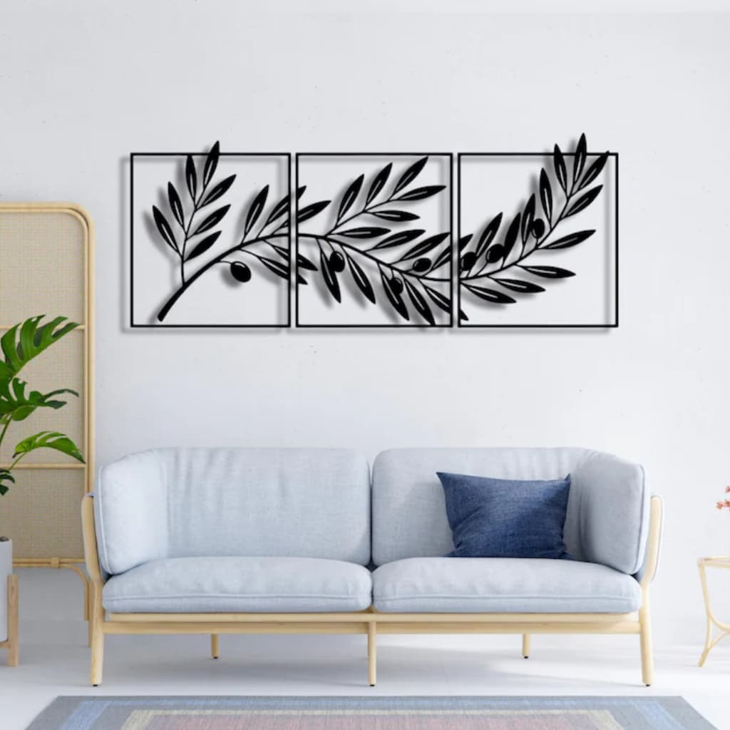 Quadro Decorativo Triplo Folhagem em MDF – Moderno para Sala ou Quarto