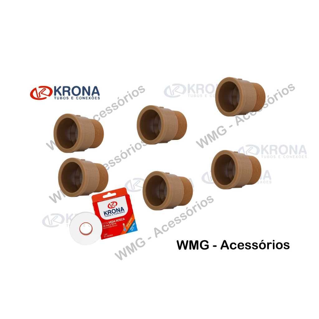 Kit  6 Adaptadores Soldáveis Krona 25mm  Fita Veda Rosca Conexões PVC Agua Fria Alta Qualidade
